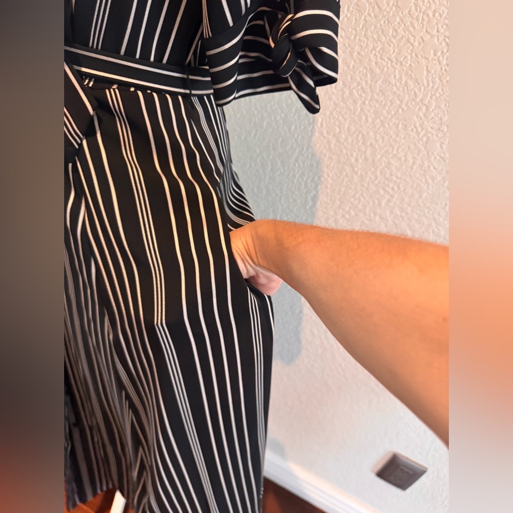 Calvin Klein Striped Black/Silver Midi Button Down Shirt Dress - Size 4 - Picture 10 of 16